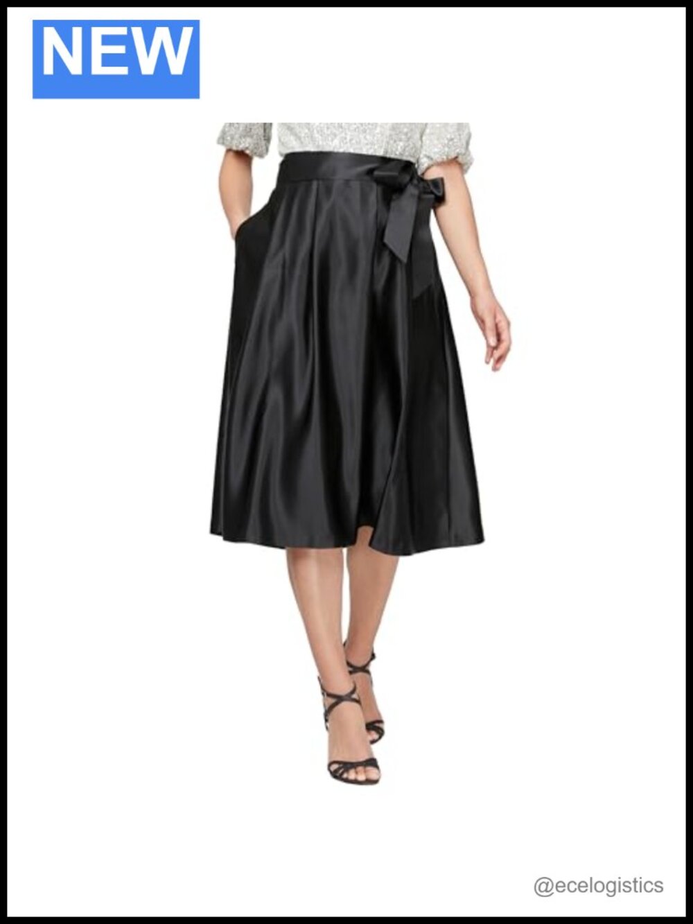 Satin Mid Rise Skirt with Tie Belt and Zipper Closure Petite Regular Plus Size